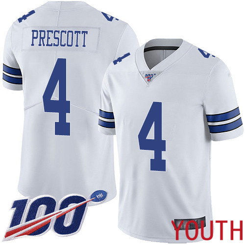 Youth Dallas Cowboys Limited White Dak Prescott Road #4 100th Season Vapor Untouchable NFL Jersey